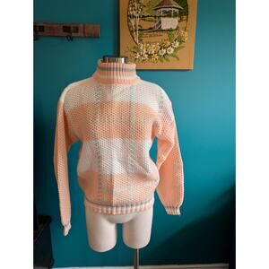 Women's Vintage Acrylic Knit Turtleneck sweater pastel peach large oversized